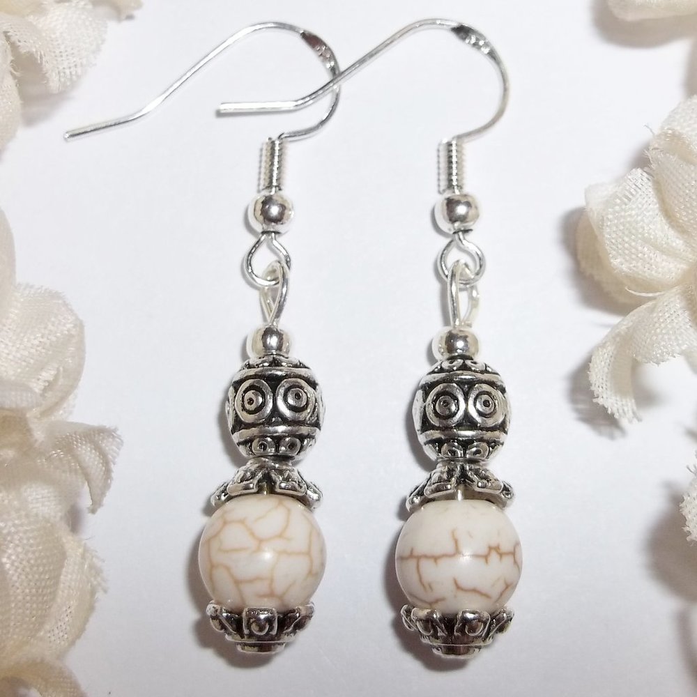 Dangle Earrings Set Cream & Brown Handmade Boho Jewelry Pair Drop Woman 5240